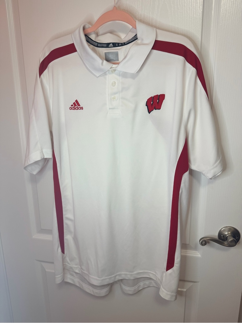 adidas White and Red Wisconsin 'W' Polo Shirt